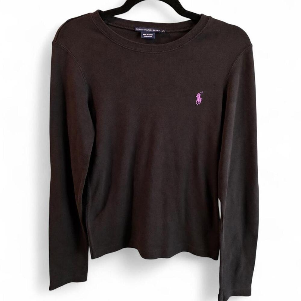 Ralph Lauren Black Long Sleeve Top Purple Pony Logo Size Medium